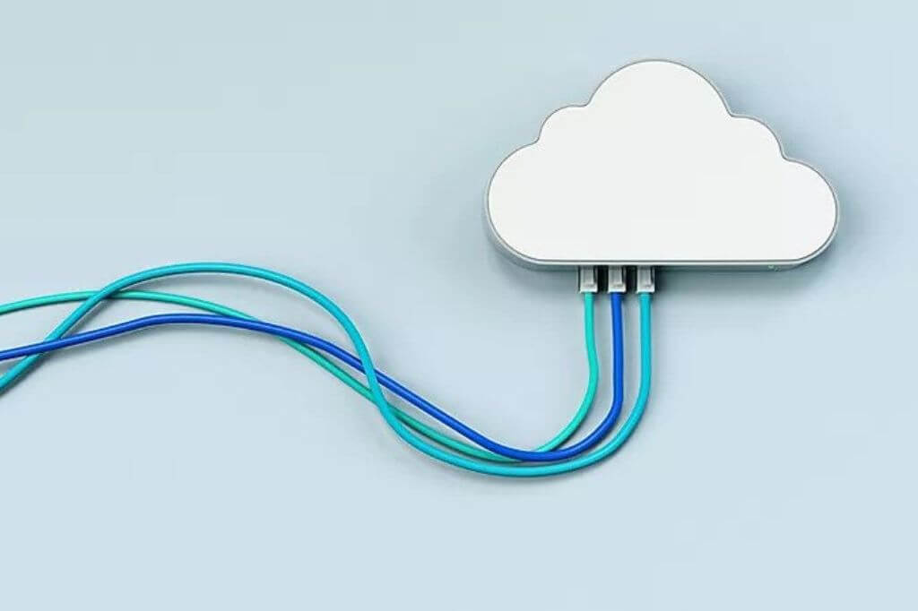 3D Cloud with blue wires coming out of it.