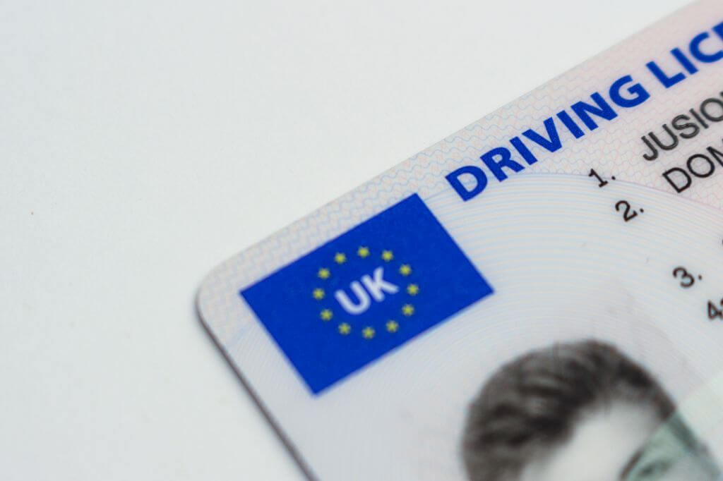 Corner of a UK driving licence