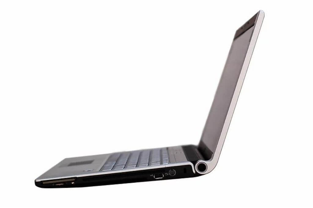 Side view of silver laptop