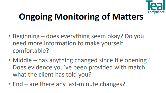 Ongoing monitoring of matters details from the SRA