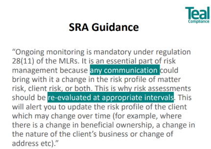 SRA Guidance for AML ongoing monitoring expectations